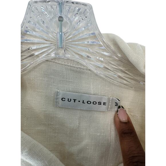 Cut Loose White Lagenlook Relaxed Linen Button Up Lightweight Jacket Size Medium - Picture 2 of 8